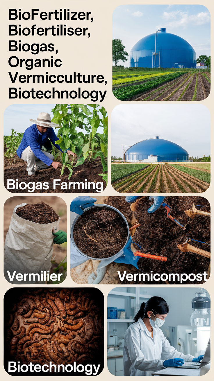 'Biofertilizer, Biofertiliser, Biogas, Organic Farming, Vermicompost, Vermiculture, Biotechnology