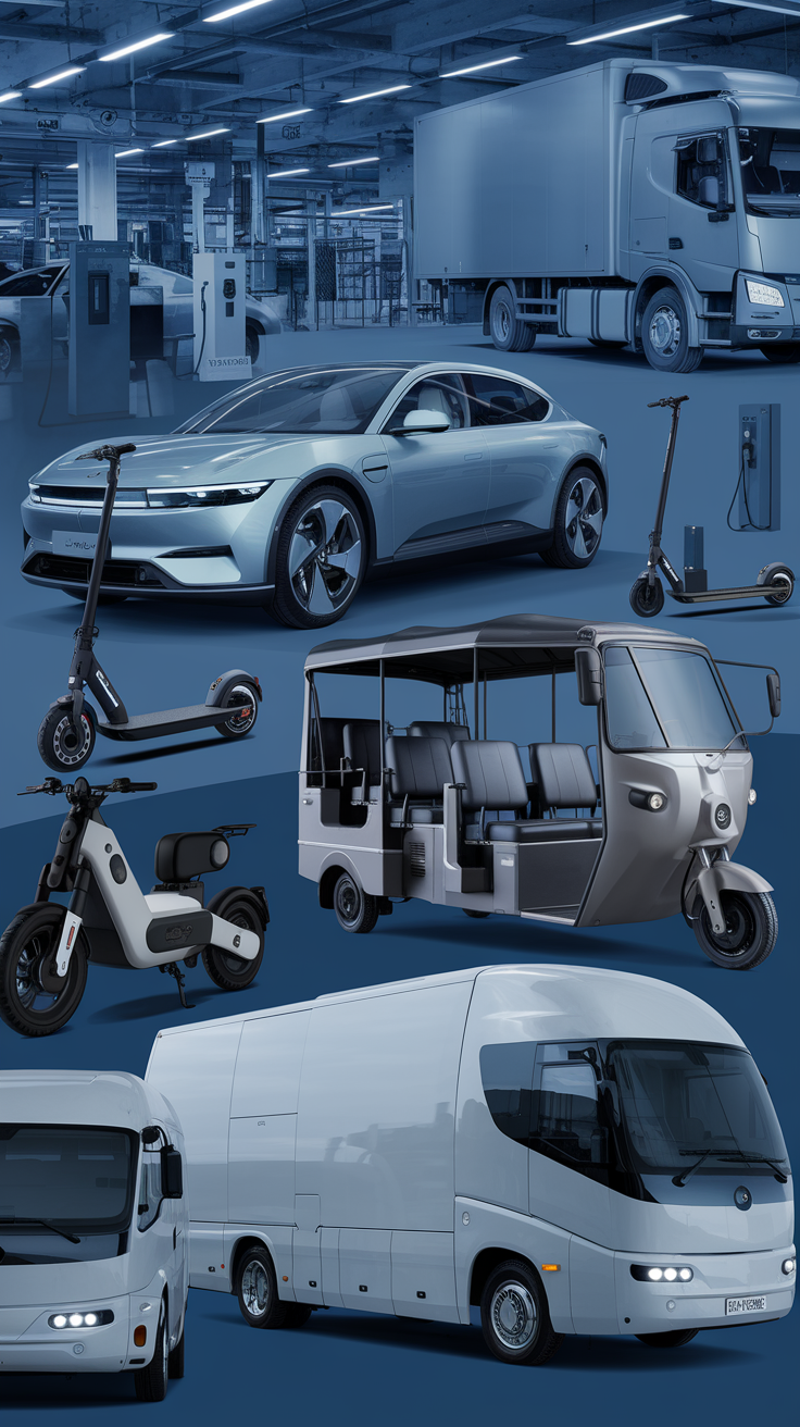 'Electric Vehicles Manufacturing, E- Car, Electric Bicycle, E- Scooter, E-Motorcycle, Electric Rickshaw, E- Bus, Electric Truck, E-Mobility, EV Industry, Automobile, Light electric vehicles, Electric Vehicle Industry